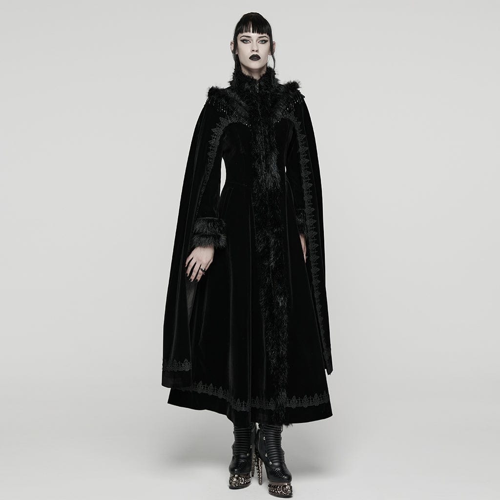 PUNK RAVE Women's Gothic Embroidered Stand Collar Beaded Coat