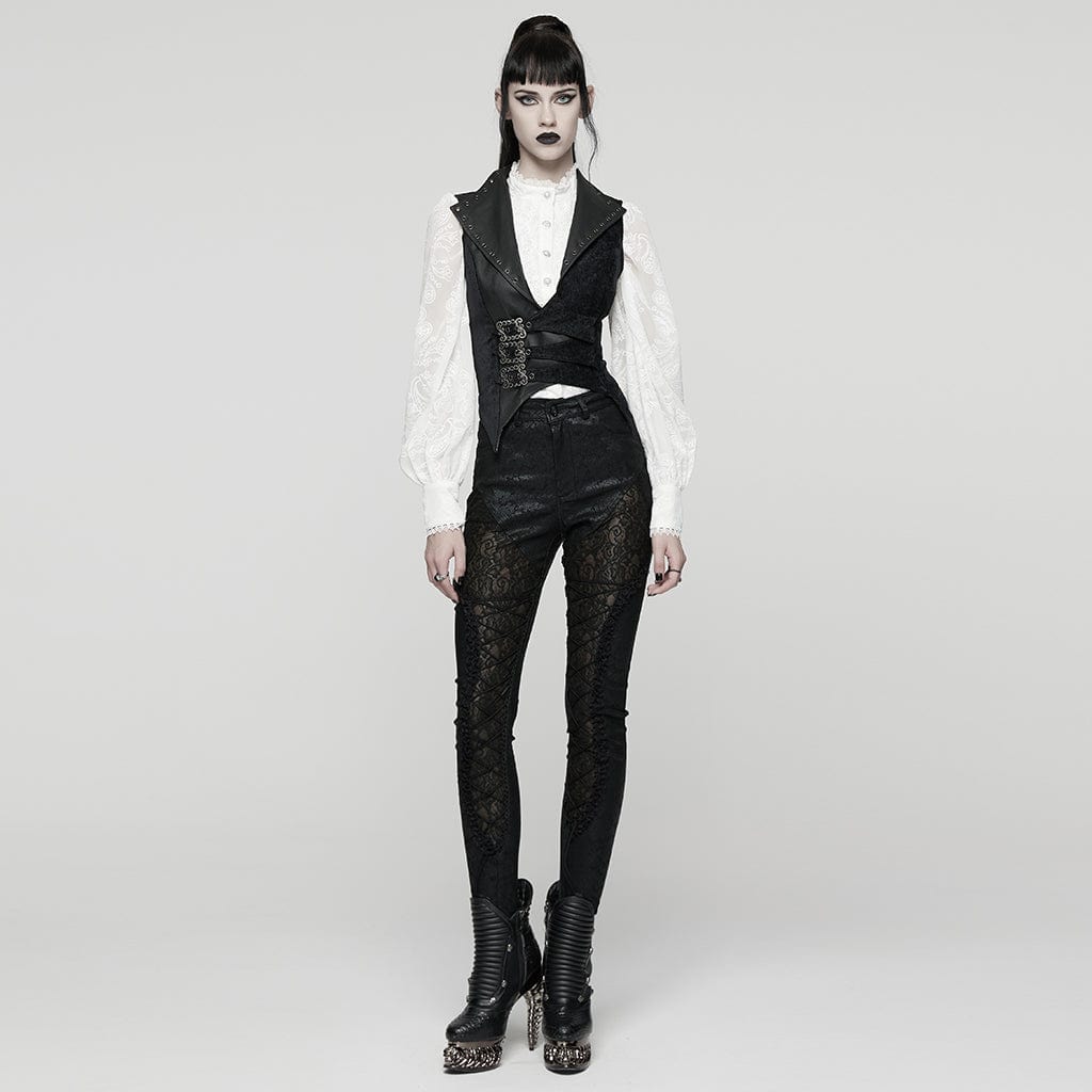 PUNK RAVE Women's Gothic Eyelet Buckle Lace-up Vest