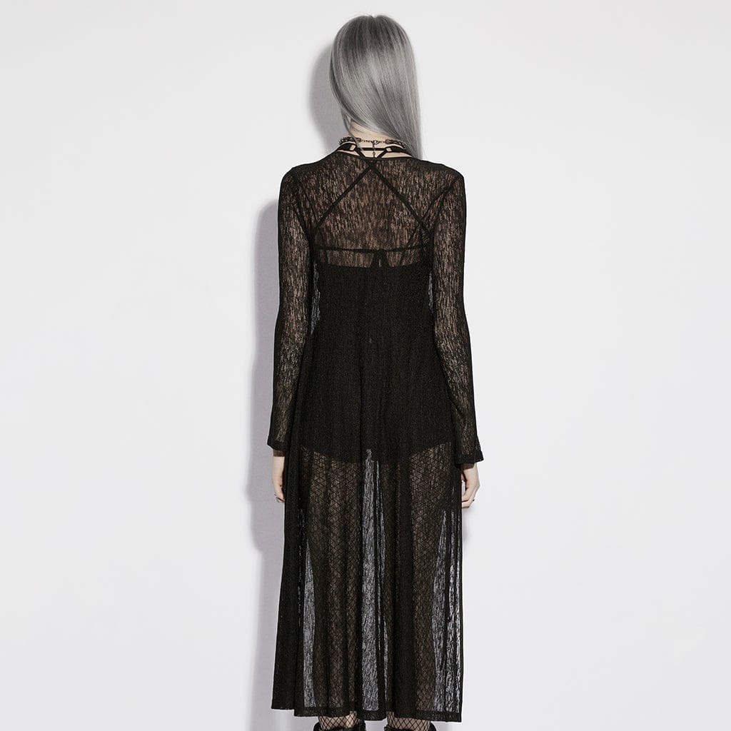 PUNK RAVE Women's Gothic Eyelet Sheer Long Sleeved Cardigan