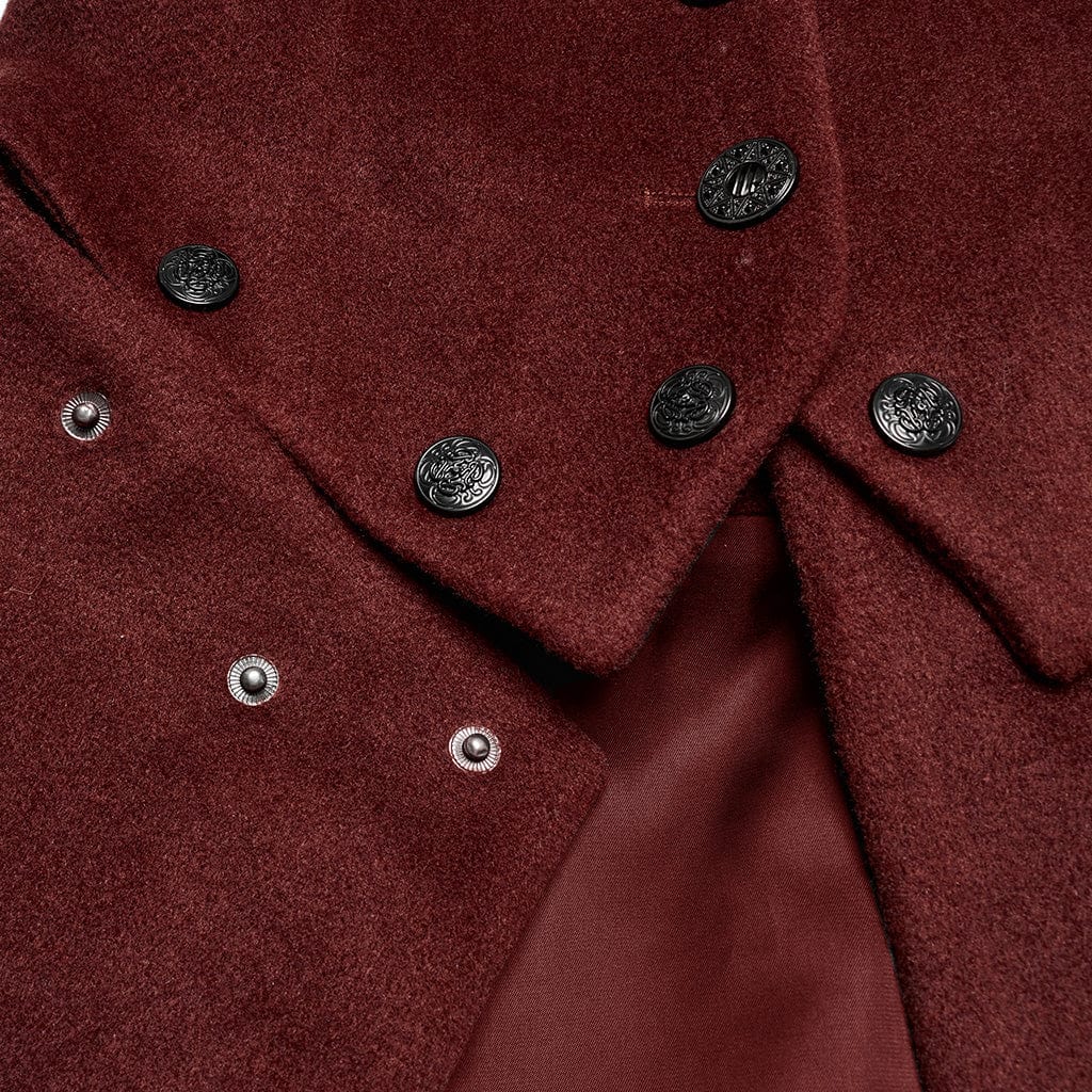 PUNK RAVE Women's Gothic Faux Fur Splice Lace-up Detachable Coat Red