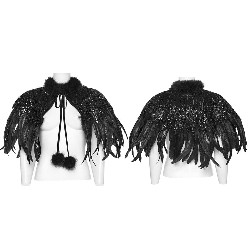 PUNK RAVE Women's Gothic Feathered Short Cape