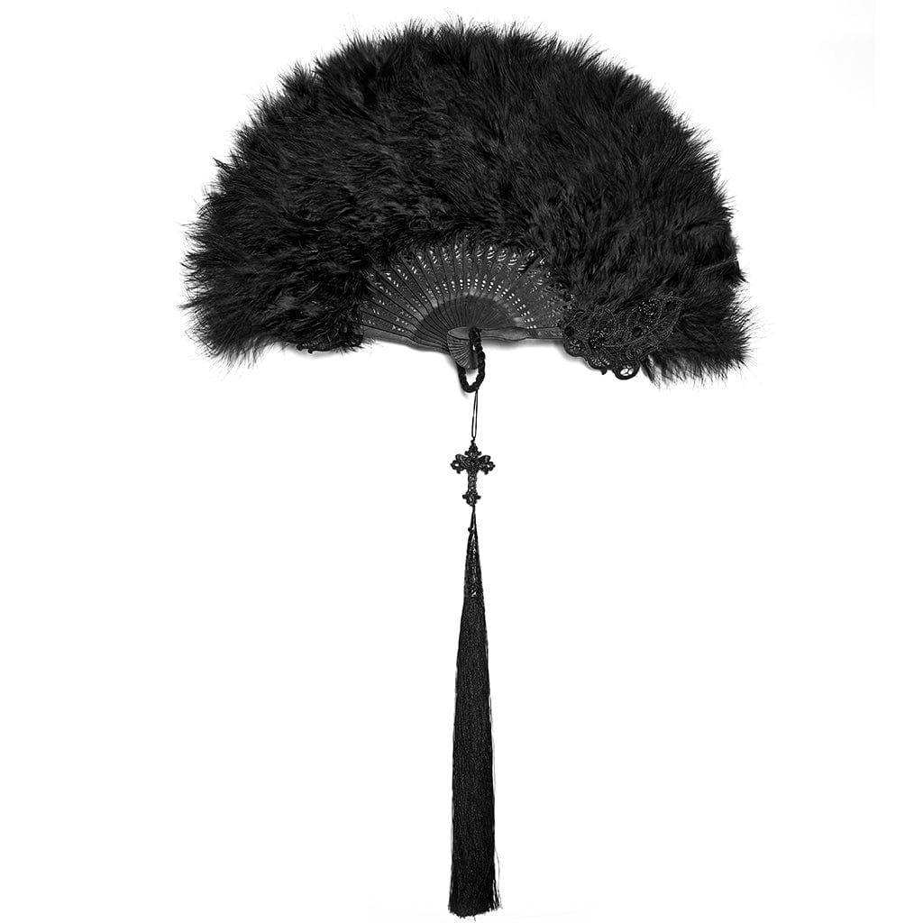 PUNK RAVE Women's Gothic Feathered Tassel Fan