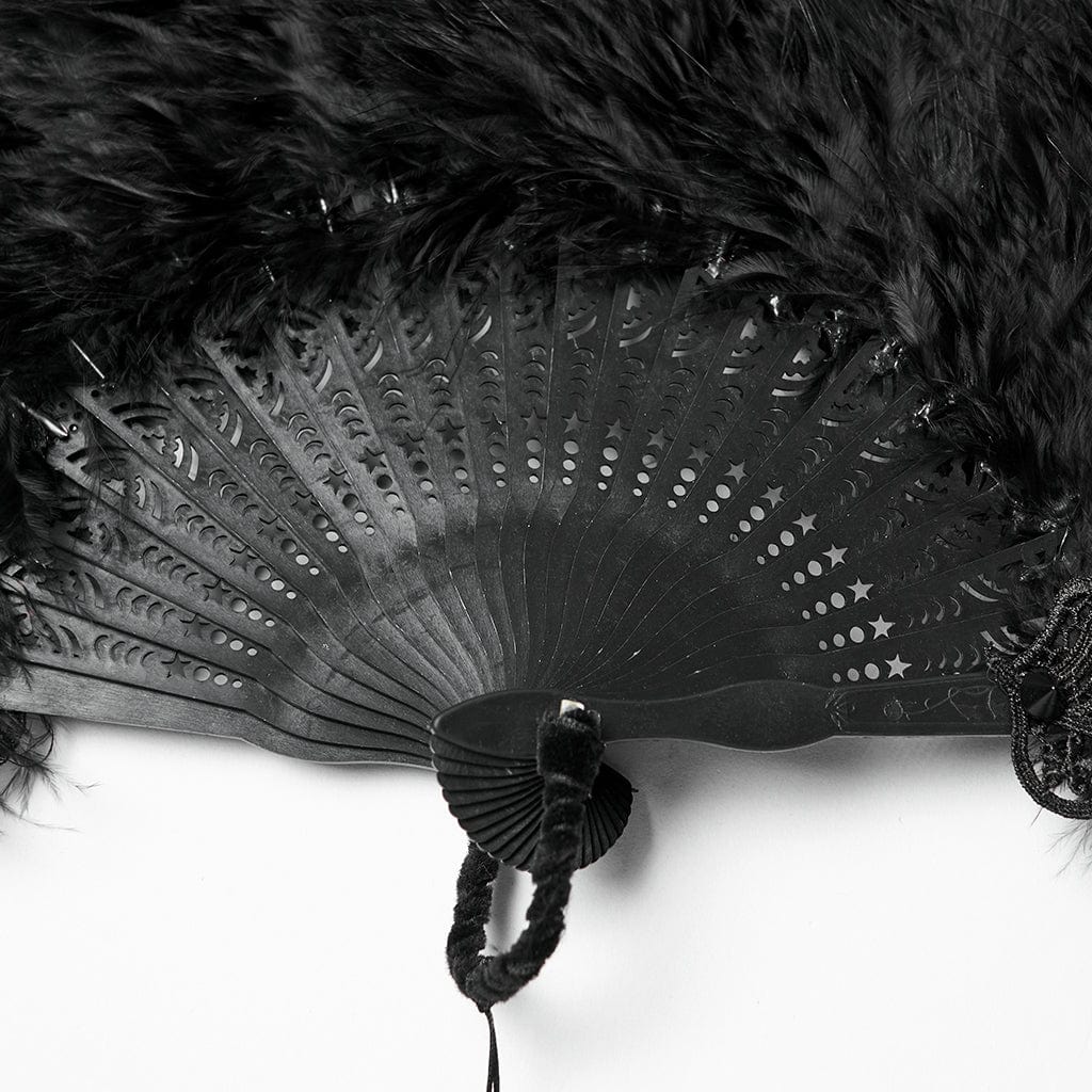 PUNK RAVE Women's Gothic Feathered Tassel Fan