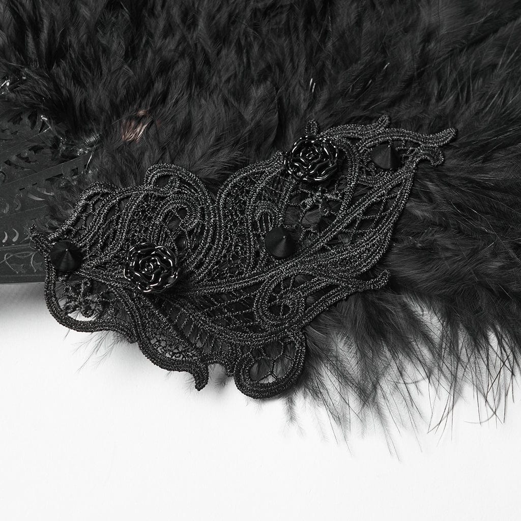 PUNK RAVE Women's Gothic Feathered Tassel Fan