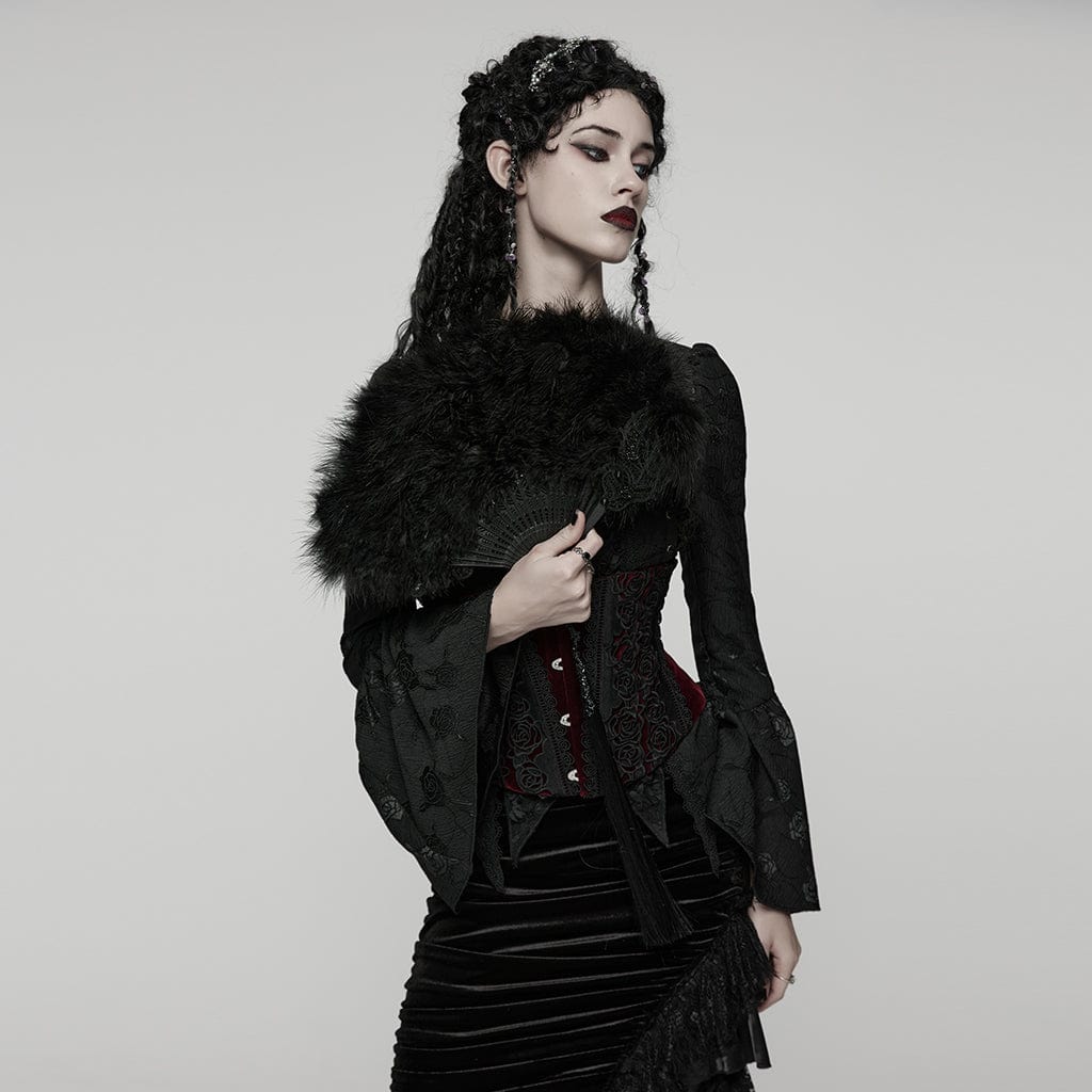 PUNK RAVE Women's Gothic Feathered Tassel Fan