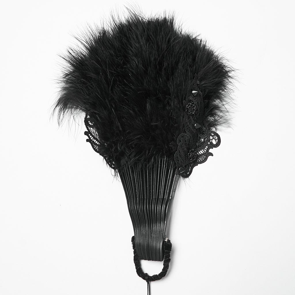 PUNK RAVE Women's Gothic Feathered Tassel Fan