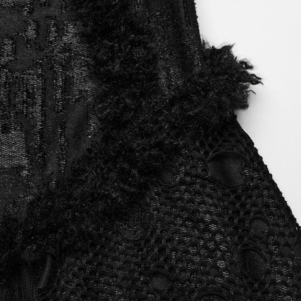 PUNK RAVE Women's Gothic Flared Sleeved Mesh Splice Lace Dress