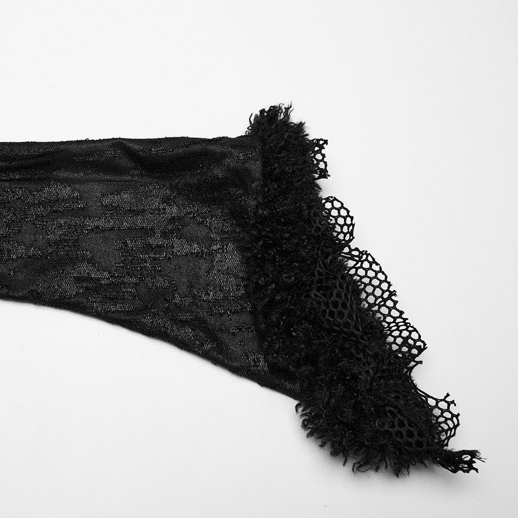 PUNK RAVE Women's Gothic Flared Sleeved Mesh Splice Lace Dress