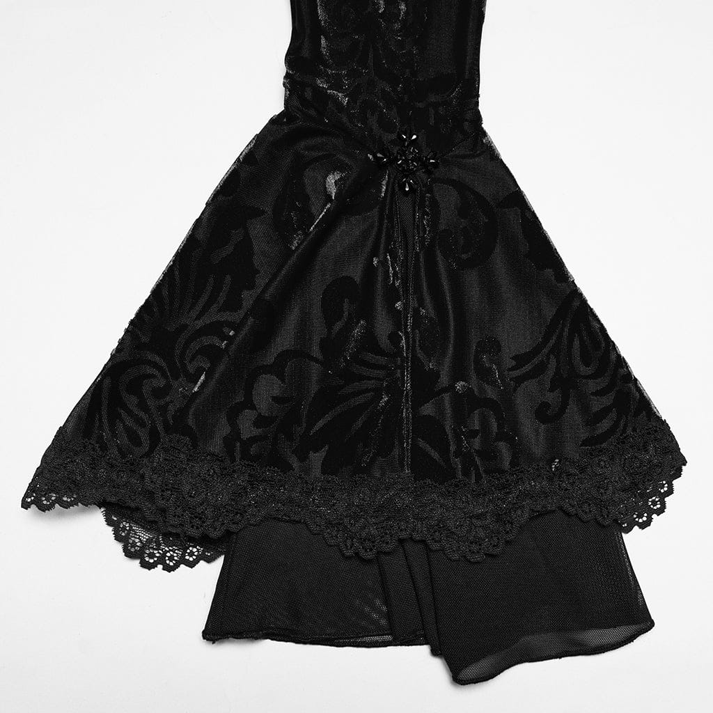 PUNK RAVE Women's Gothic Floral Beaded Flared Sleeved Top