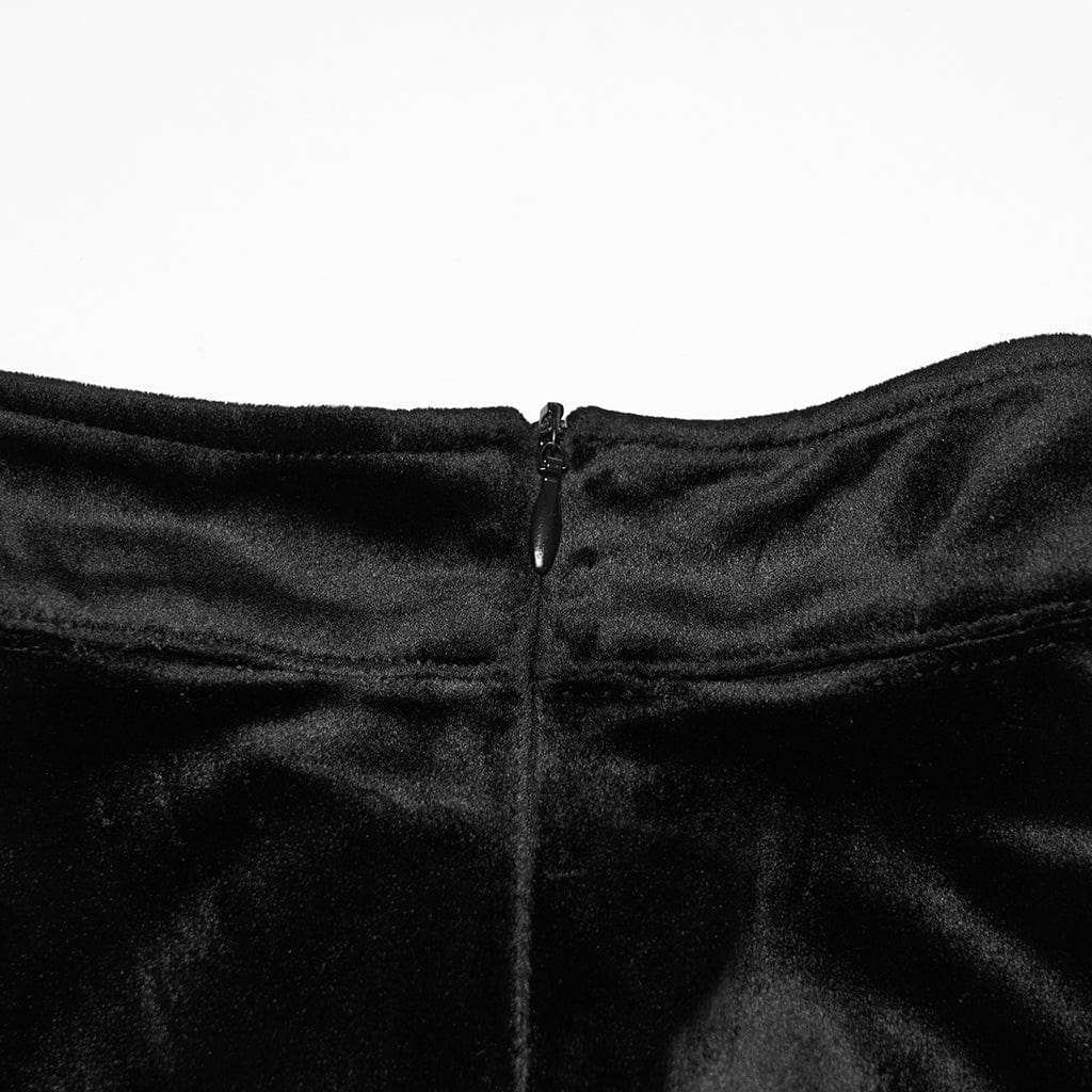 PUNK RAVE Women's Gothic Floral Crochet Cutout Velvet Long Sleeved Top