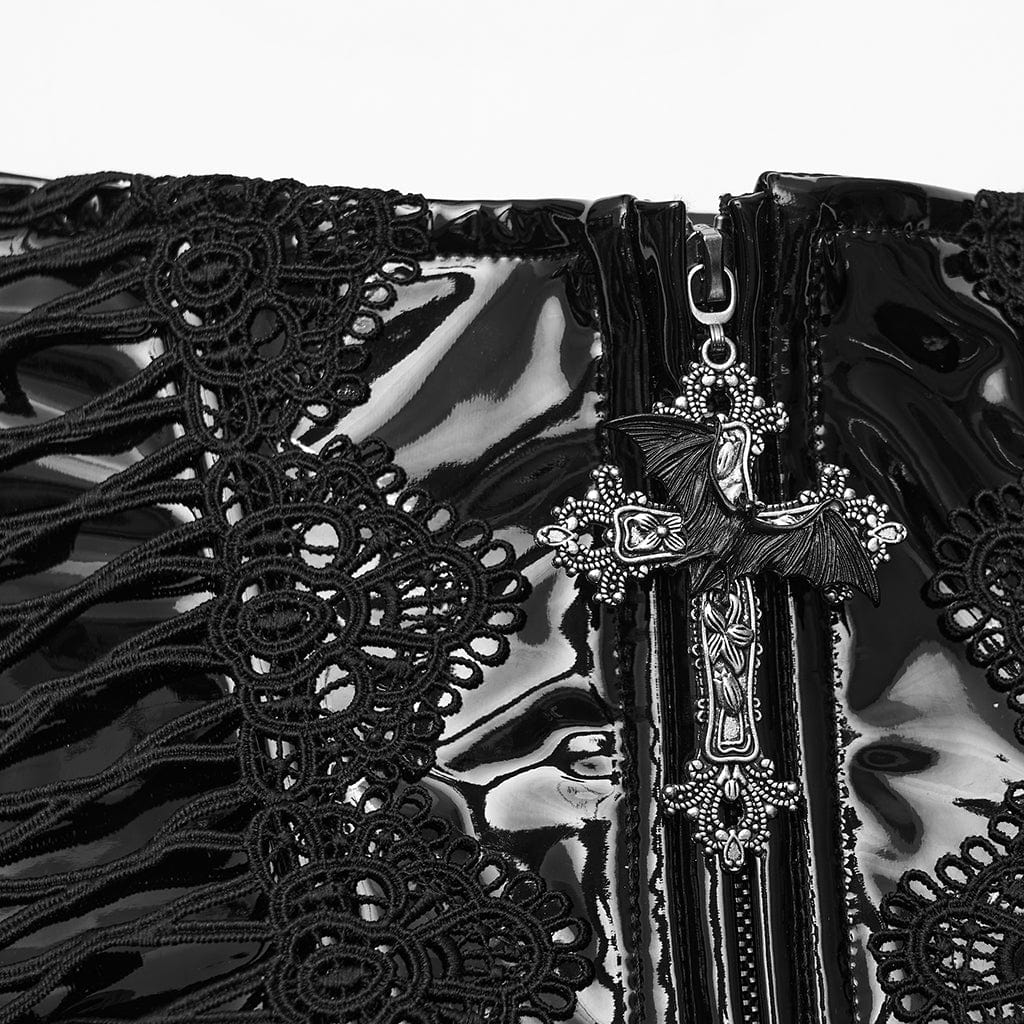 PUNK RAVE Women's Gothic Floral Crochet Lace-up Faux Leather Girdle