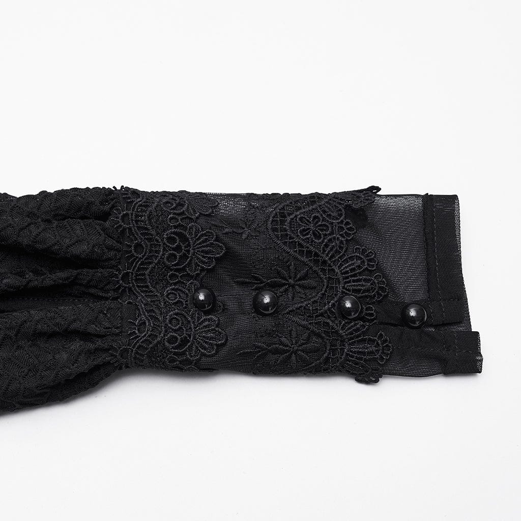 PUNK RAVE Women's Gothic Floral Crochet Plunging Off-shoulder Lantern Sleeved Dress