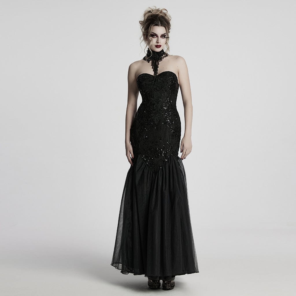 PUNK RAVE Women's Gothic Floral Embroidered Beaded Tassel Necklace