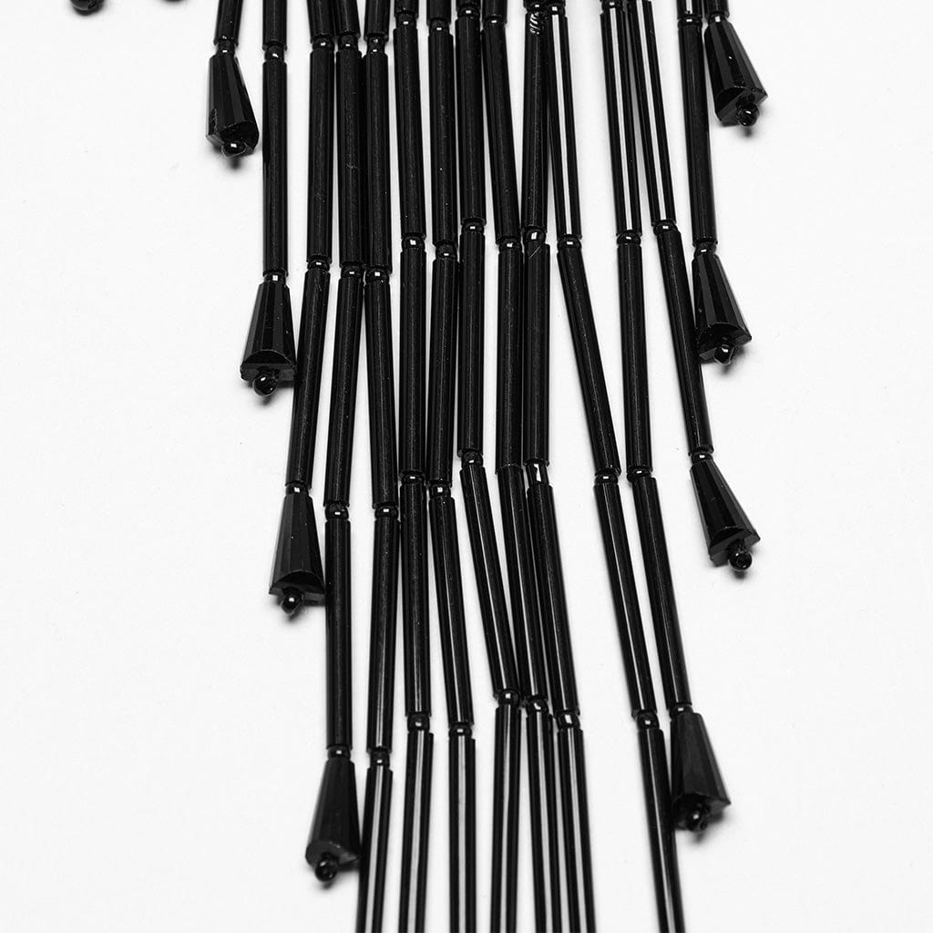 PUNK RAVE Women's Gothic Floral Embroidered Beaded Tassel Necklace