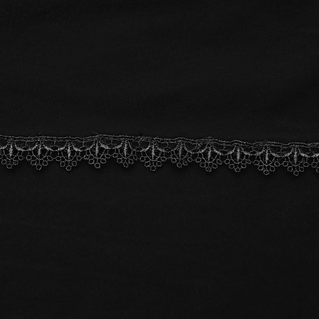 PUNK RAVE Women's Gothic Floral Embroidered Irregular Fishtail Skirt Black