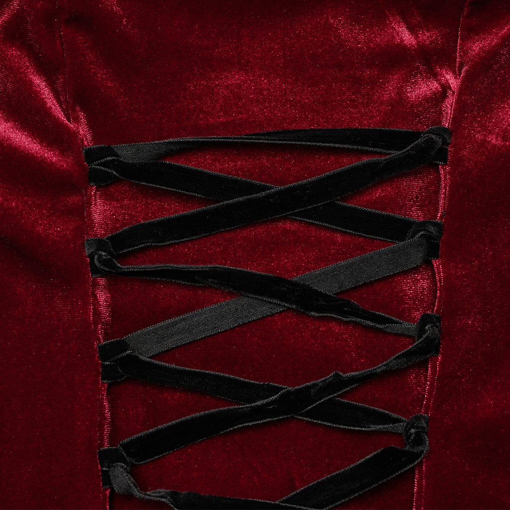 PUNK RAVE Women's Gothic Floral Embroidered Lace Splice Velvet Dress