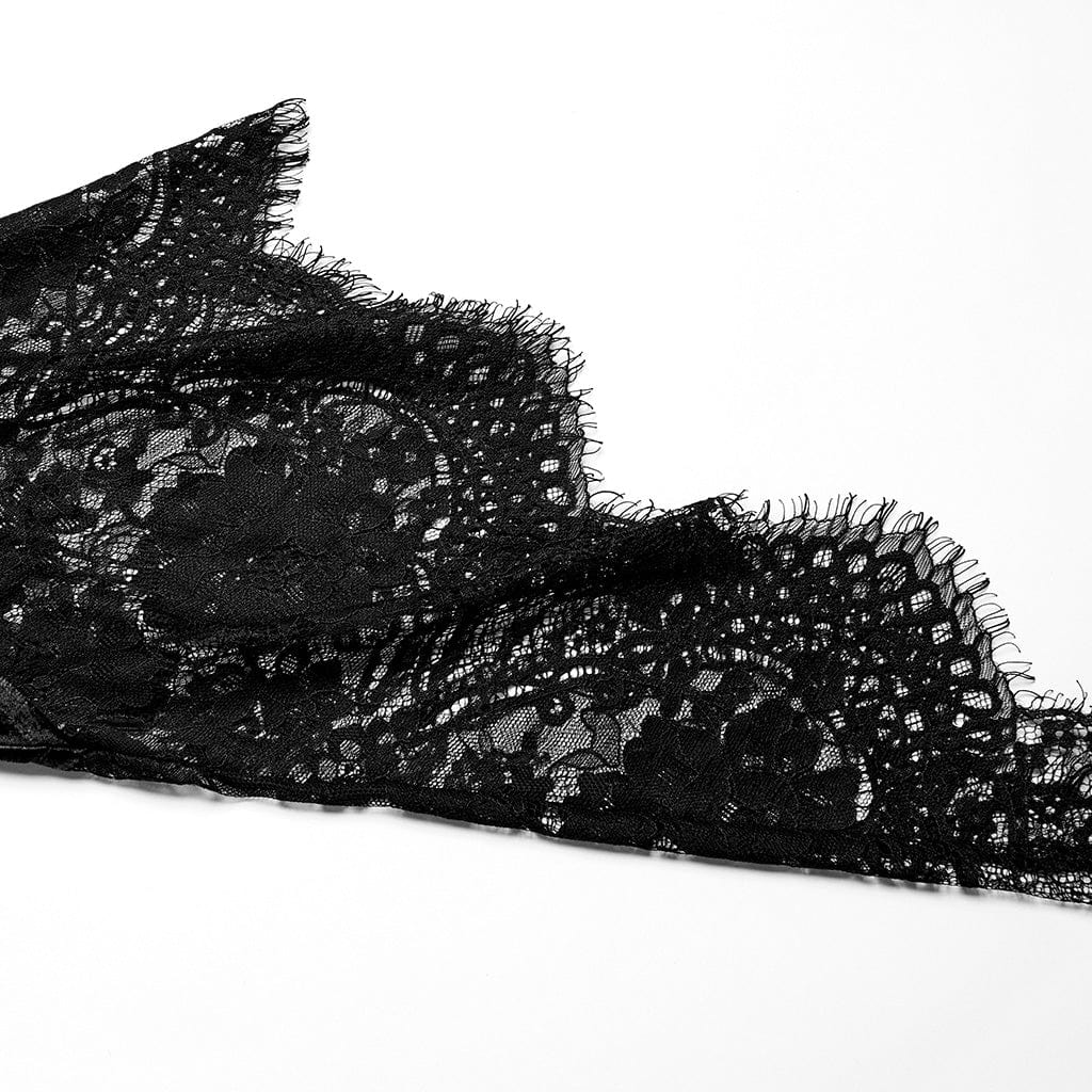 PUNK RAVE Women's Gothic Floral Embroidered Lace Splice Velvet Gown Dress Black