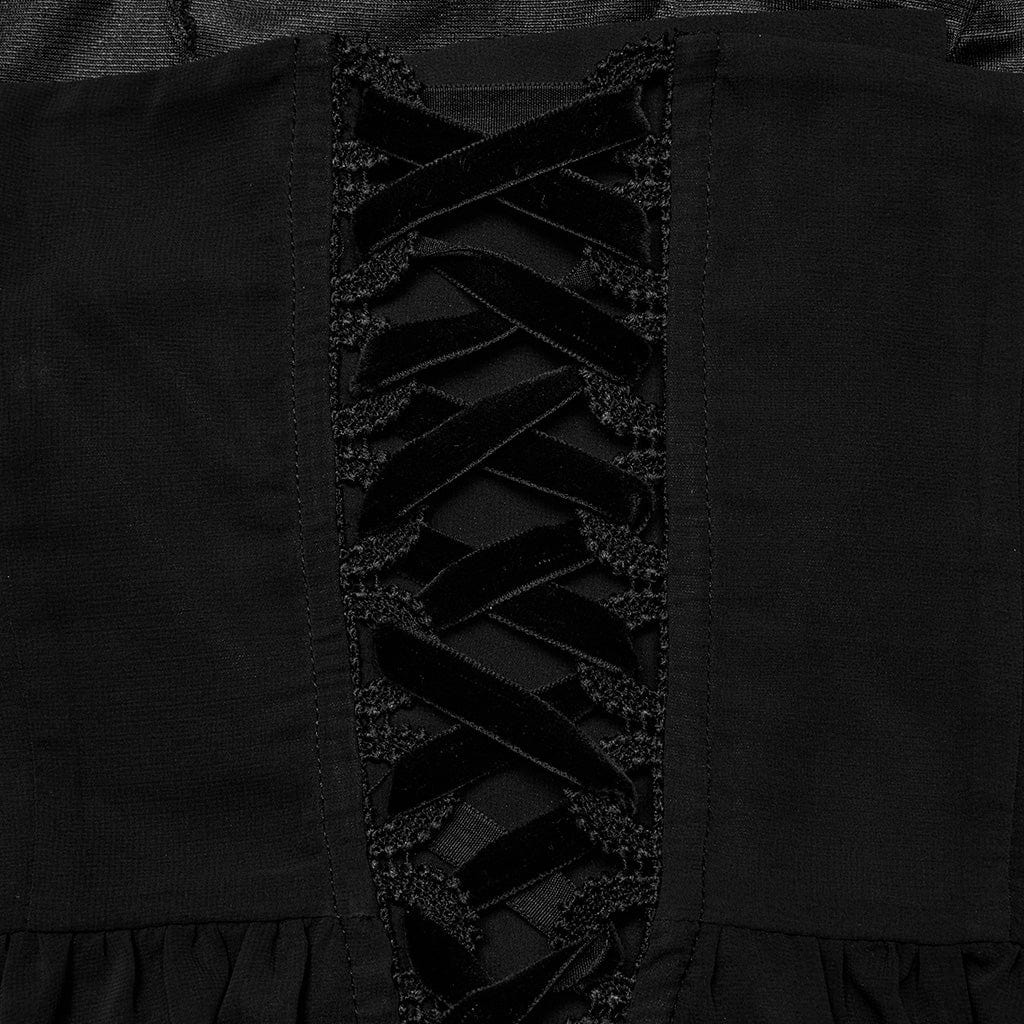 PUNK RAVE Women's Gothic Floral Embroidered Lace-up Slip Dress