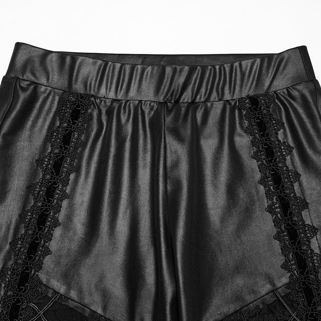 PUNK RAVE Women's Gothic Floral Embroidered Leggings