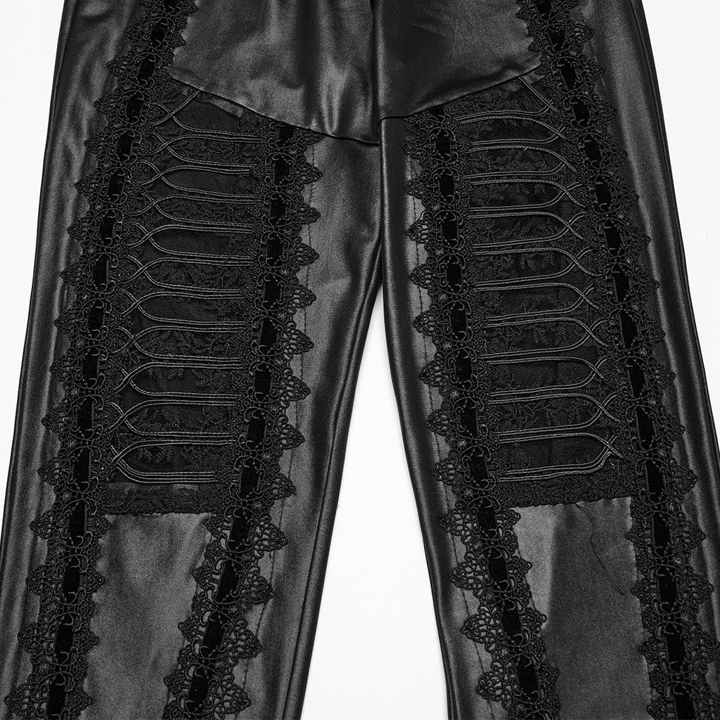 PUNK RAVE Women's Gothic Floral Embroidered Leggings