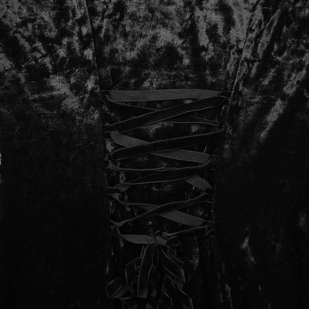 PUNK RAVE Women's Gothic Floral Embroidered Mesh Splice Party Dress Black