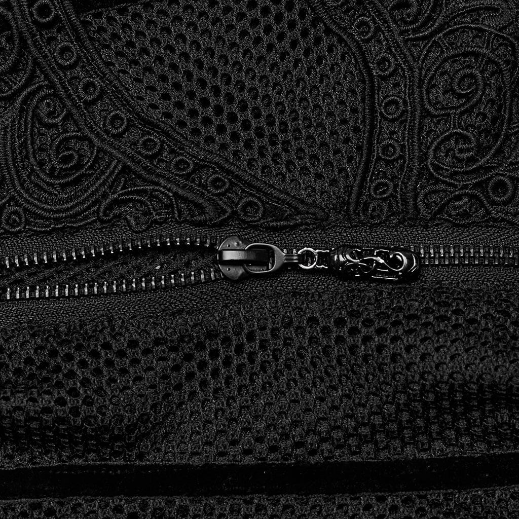 PUNK RAVE Women's Gothic Floral Embroidered Mesh Underbust Corset