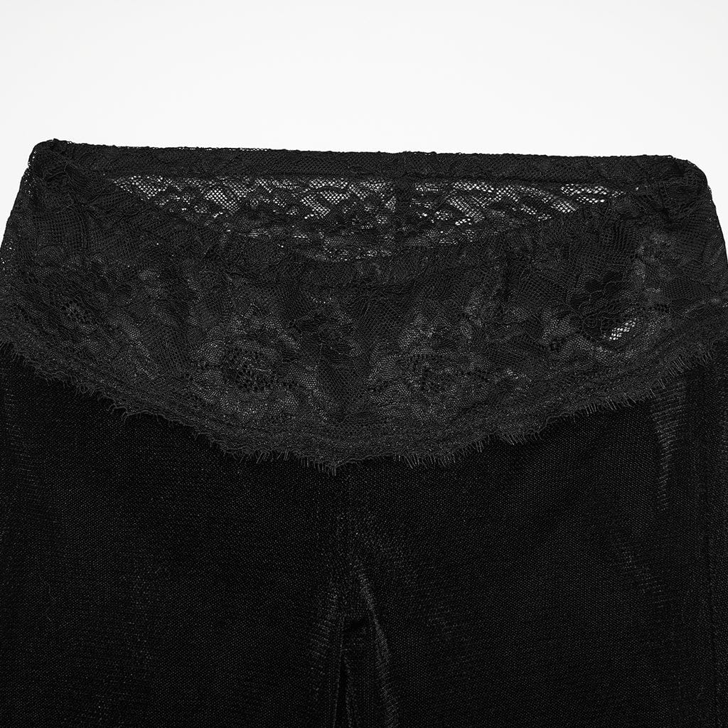 PUNK RAVE Women's Gothic Floral Lace Mesh Splice Flared Pants