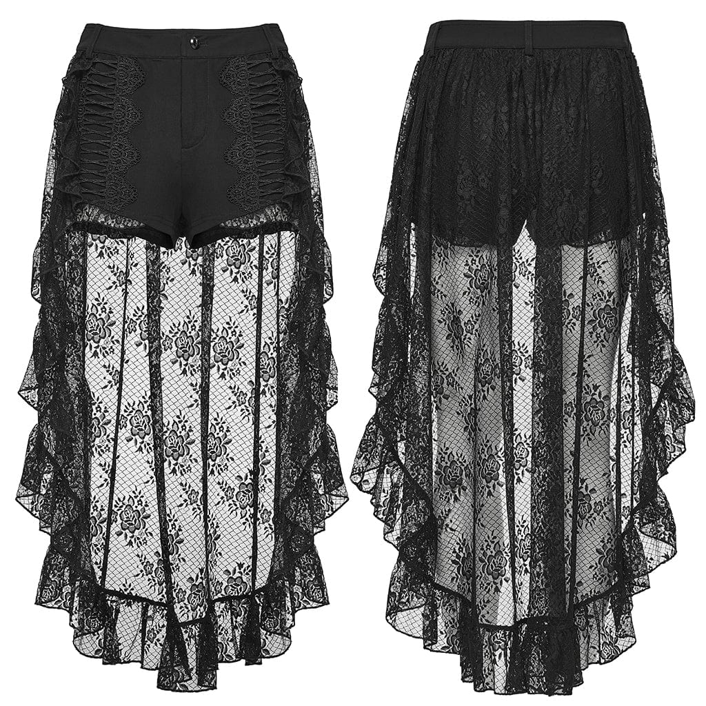PUNK RAVE Women's Gothic Floral Lace Splice Shorts