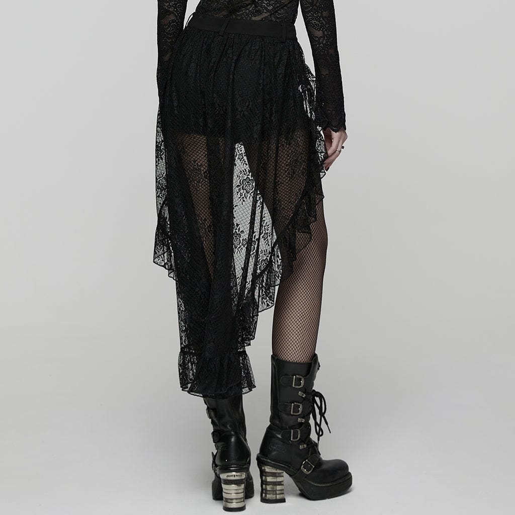 PUNK RAVE Women's Gothic Floral Lace Splice Shorts