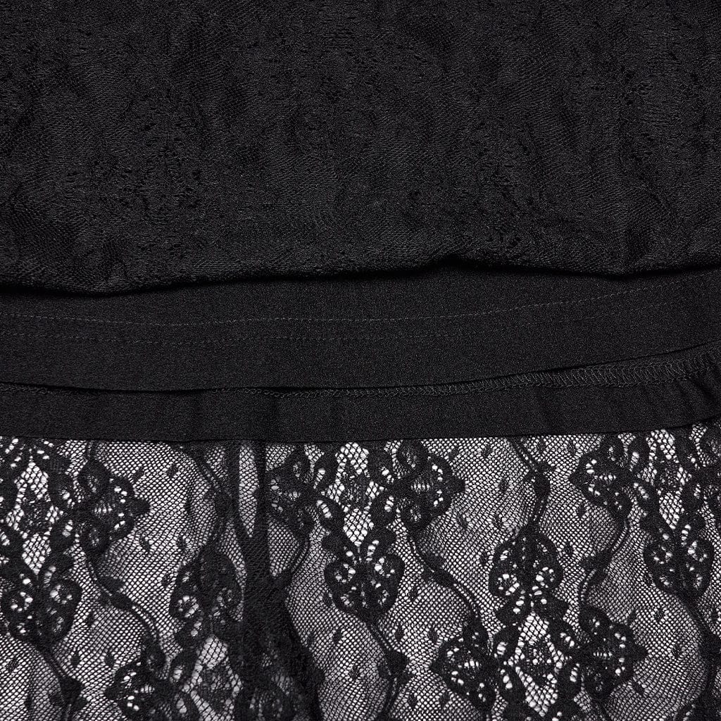 PUNK RAVE Women's Gothic Floral Mesh Cross Halterneck Dress