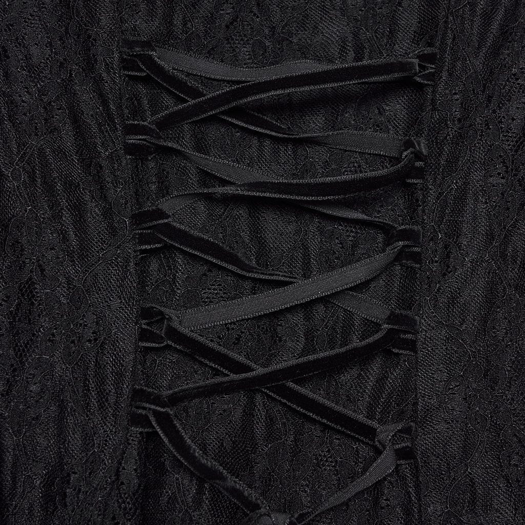 PUNK RAVE Women's Gothic Floral Mesh Cross Halterneck Dress