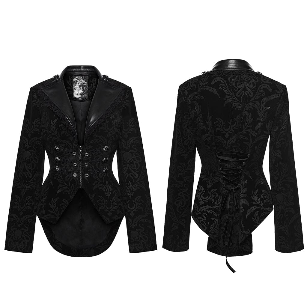 PUNK RAVE Women's Gothic Floral Printed Lace-up Jacket Black