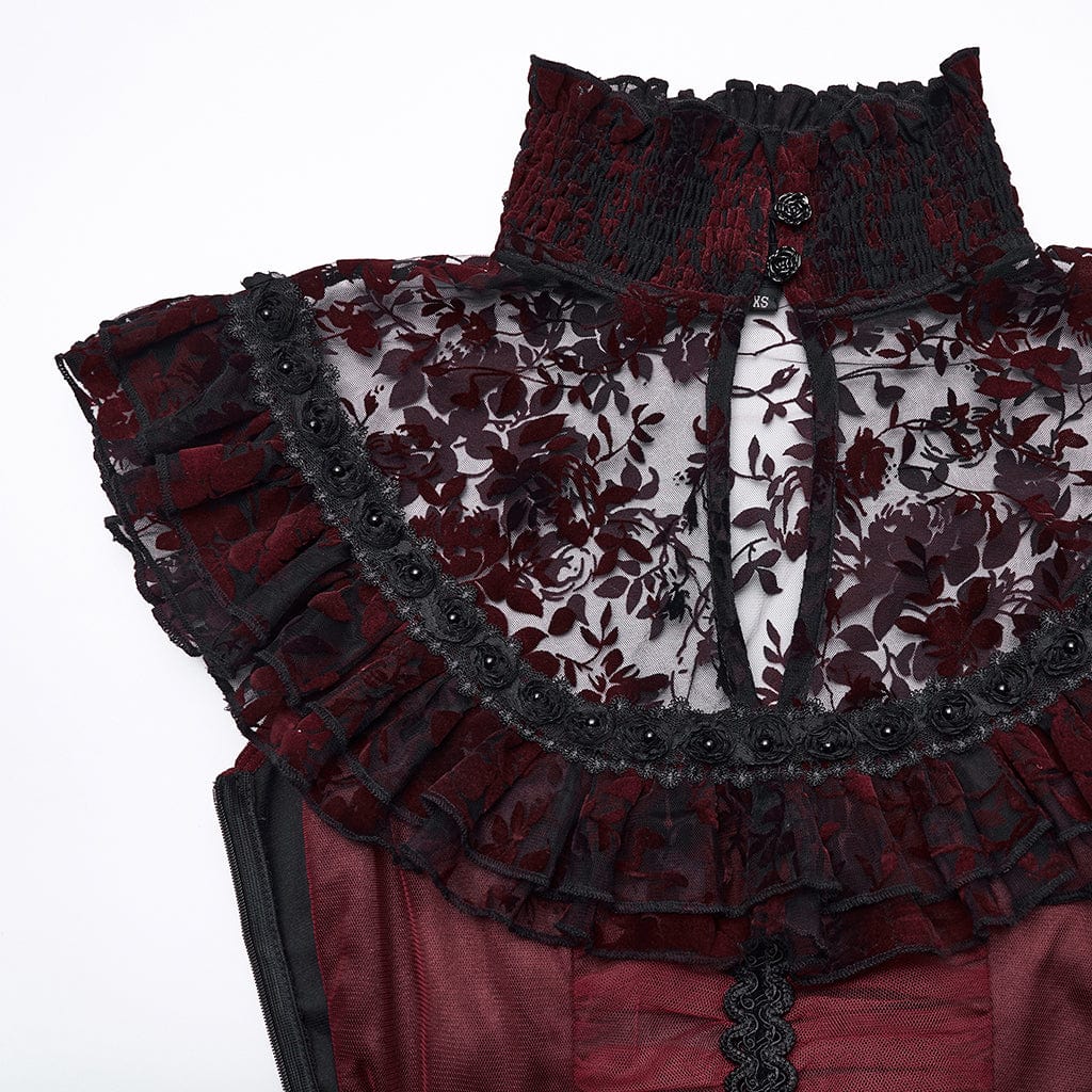 PUNK RAVE Women's Gothic Floral Printed Lace-up Prom Dress