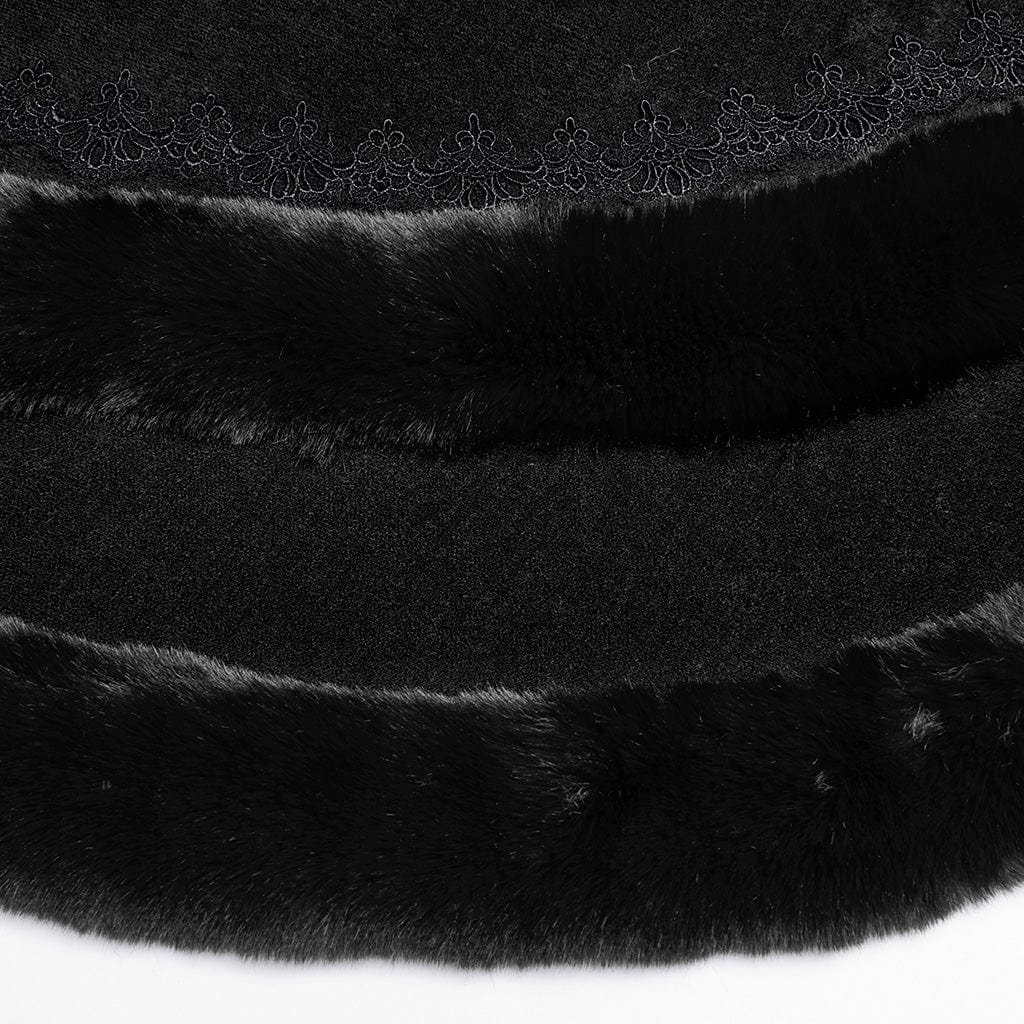 PUNK RAVE Women's Gothic Fluffy Hooded Winter Cloak Black