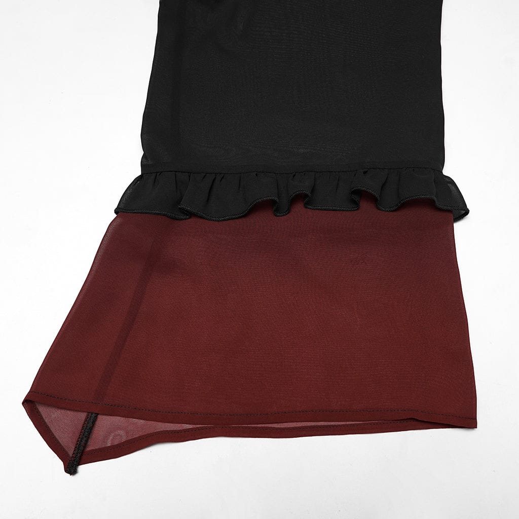 PUNK RAVE Women's Gothic Gradient Flared Sleeve Sheer Chiffon Shirt