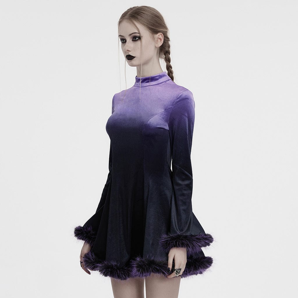 PUNK RAVE Women's Gothic Gradient Velvet Dress Purple