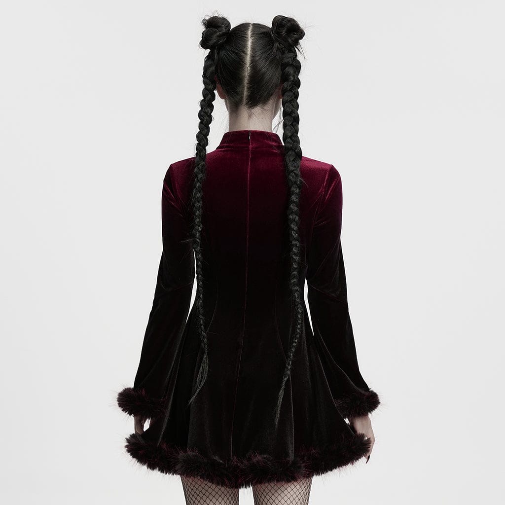 PUNK RAVE Women's Gothic Gradient Velvet Dress Red