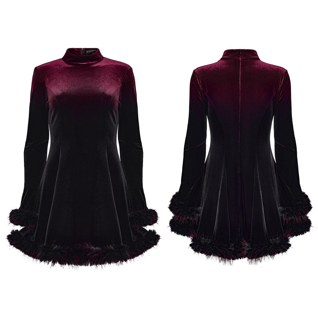 PUNK RAVE Women's Gothic Gradient Velvet Dress Red