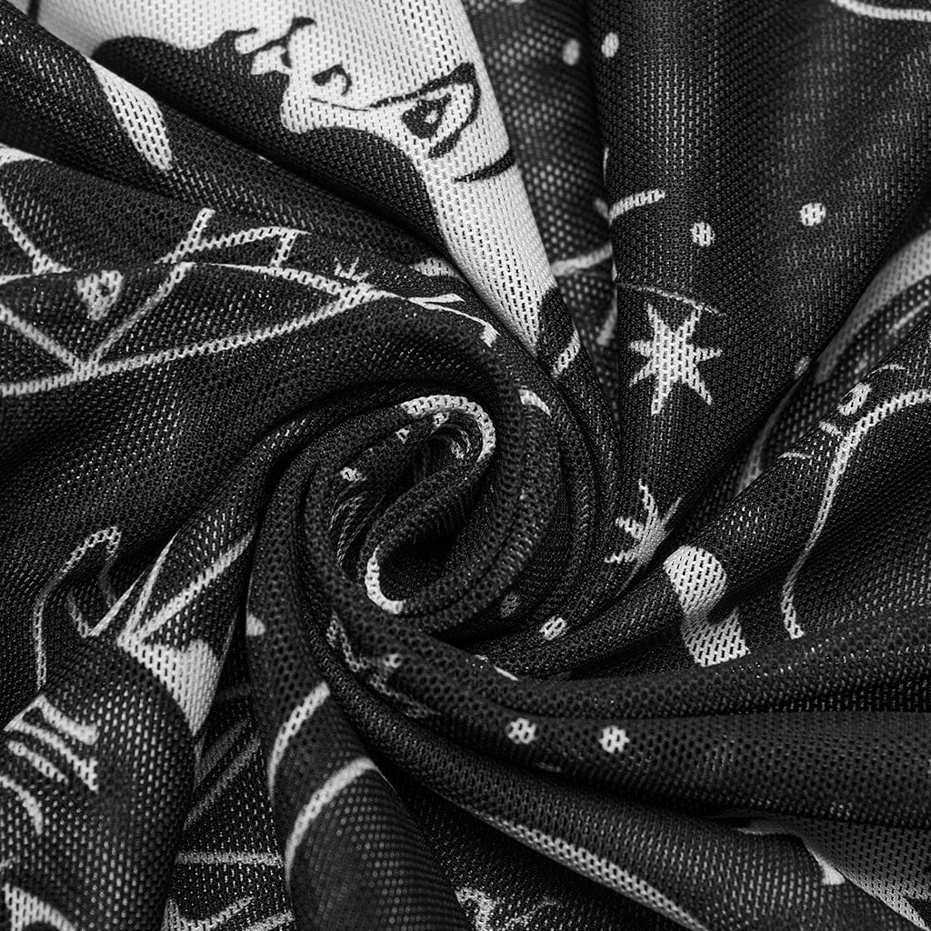 PUNK RAVE Women's Gothic Half-high Collar Sun Mesh Tank Top