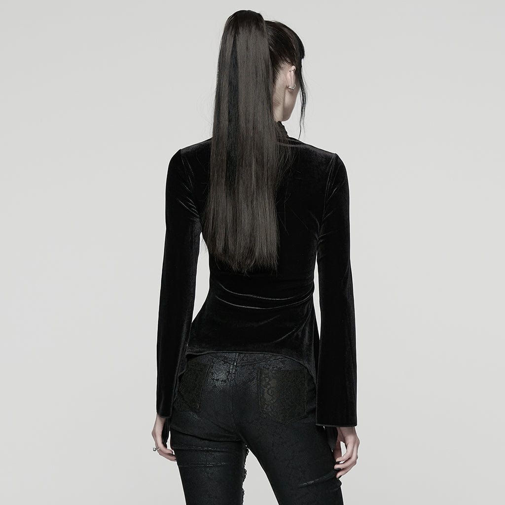 PUNK RAVE Women's Gothic Heart Embroideried Long Sleeved Top