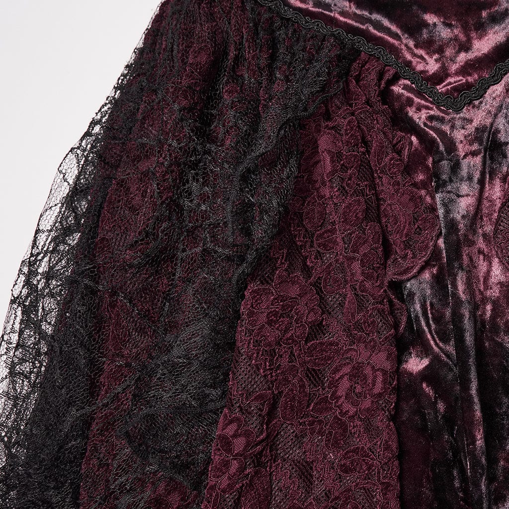 PUNK RAVE Women's Gothic High-low Hem Lace Skirt Red