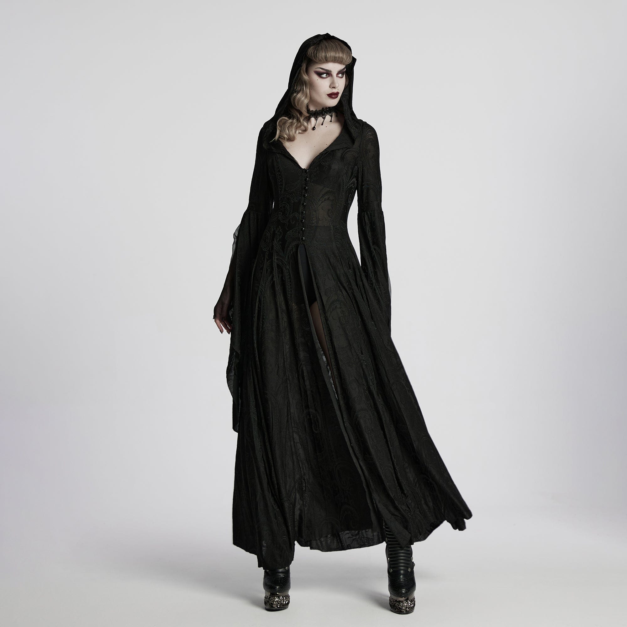PUNK RAVE Women's Gothic Hooded Witch Maxidress Halloween Priestess Dress