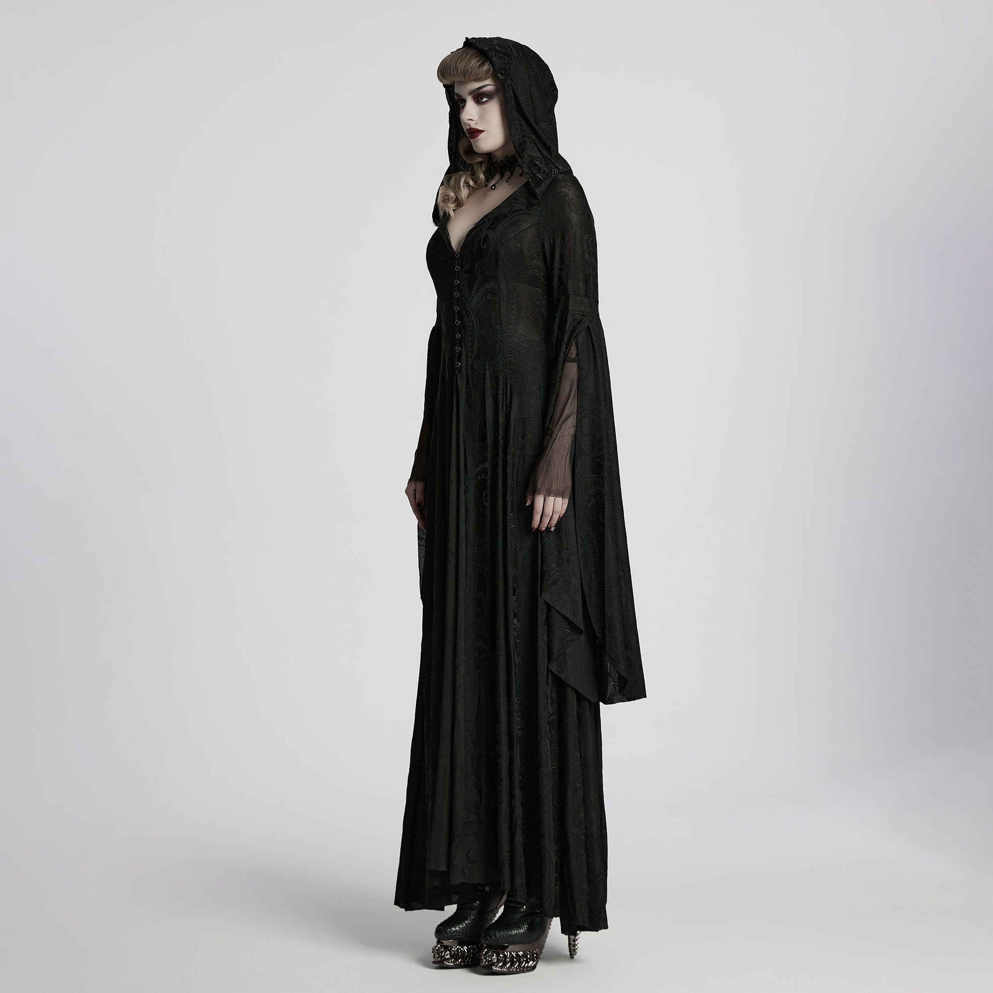 PUNK RAVE Women's Gothic Hooded Witch Maxidress Halloween Priestess Dress