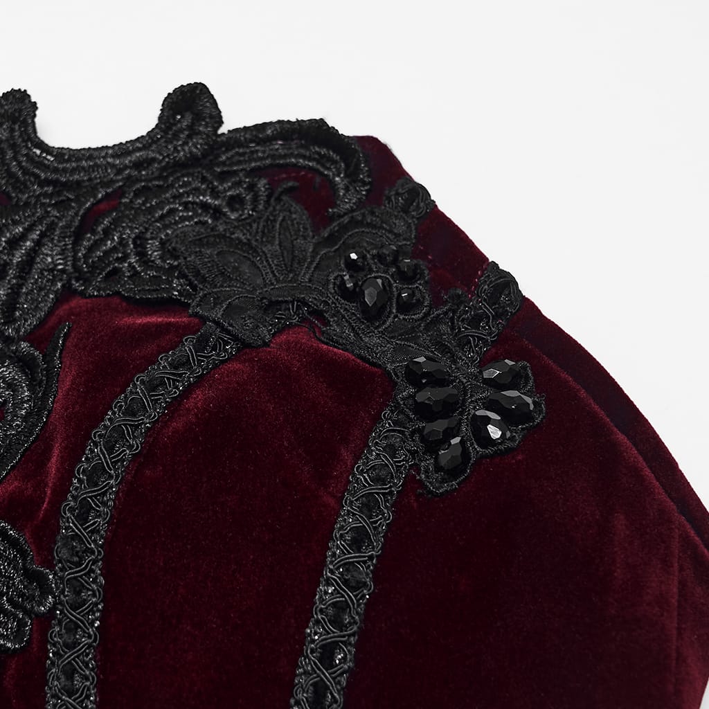 PUNK RAVE Women's Gothic Irregular Applique Lace-up Overbust Corset Red