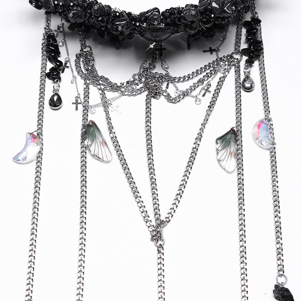 PUNK RAVE Women's Gothic Irregular Crystal Cross Headwear Black