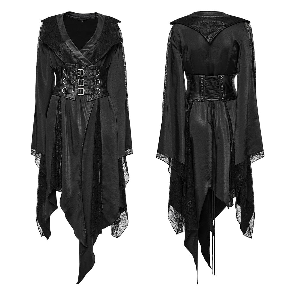 PUNK RAVE Women's Gothic Irregular Lace Splice Corset Dress