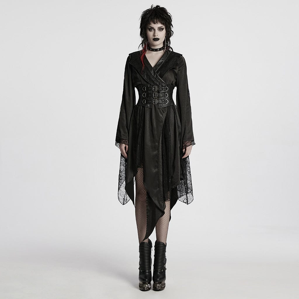 PUNK RAVE Women's Gothic Irregular Lace Splice Corset Dress
