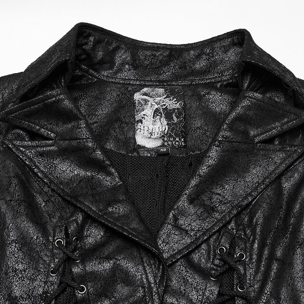 PUNK RAVE Women's Gothic Irregular Mesh Splice Lace-up Waistcoat