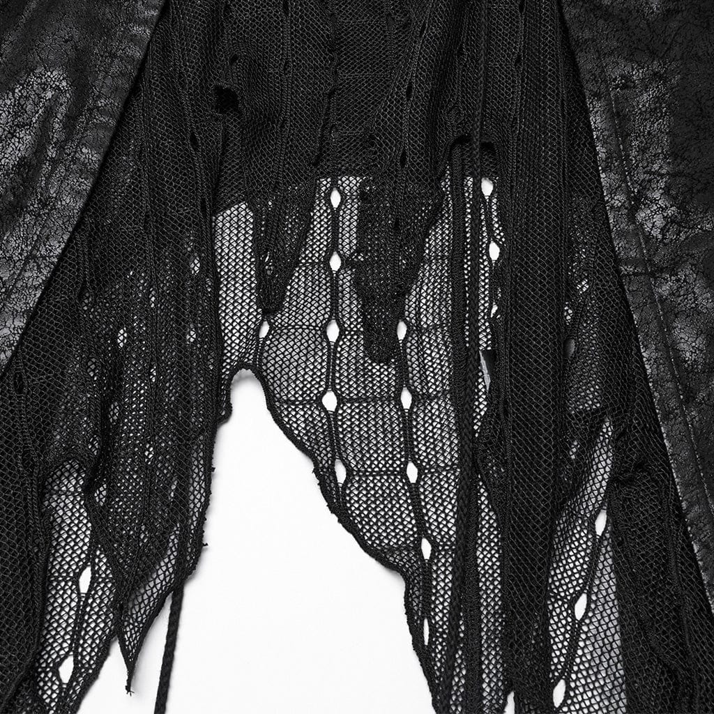 PUNK RAVE Women's Gothic Irregular Mesh Splice Lace-up Waistcoat