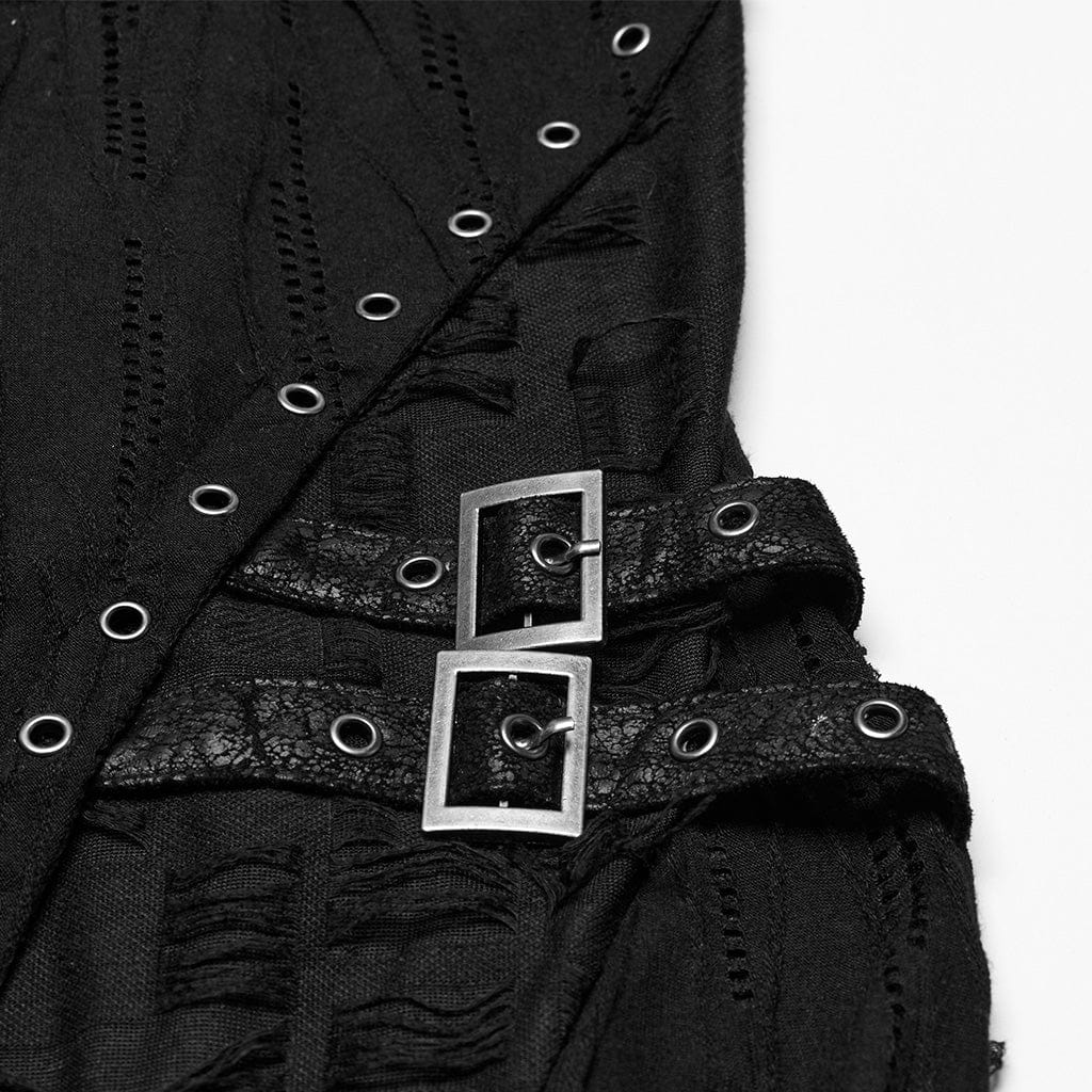 PUNK RAVE Women's Gothic Irregular Ripped Lace-up Party Slip Dress